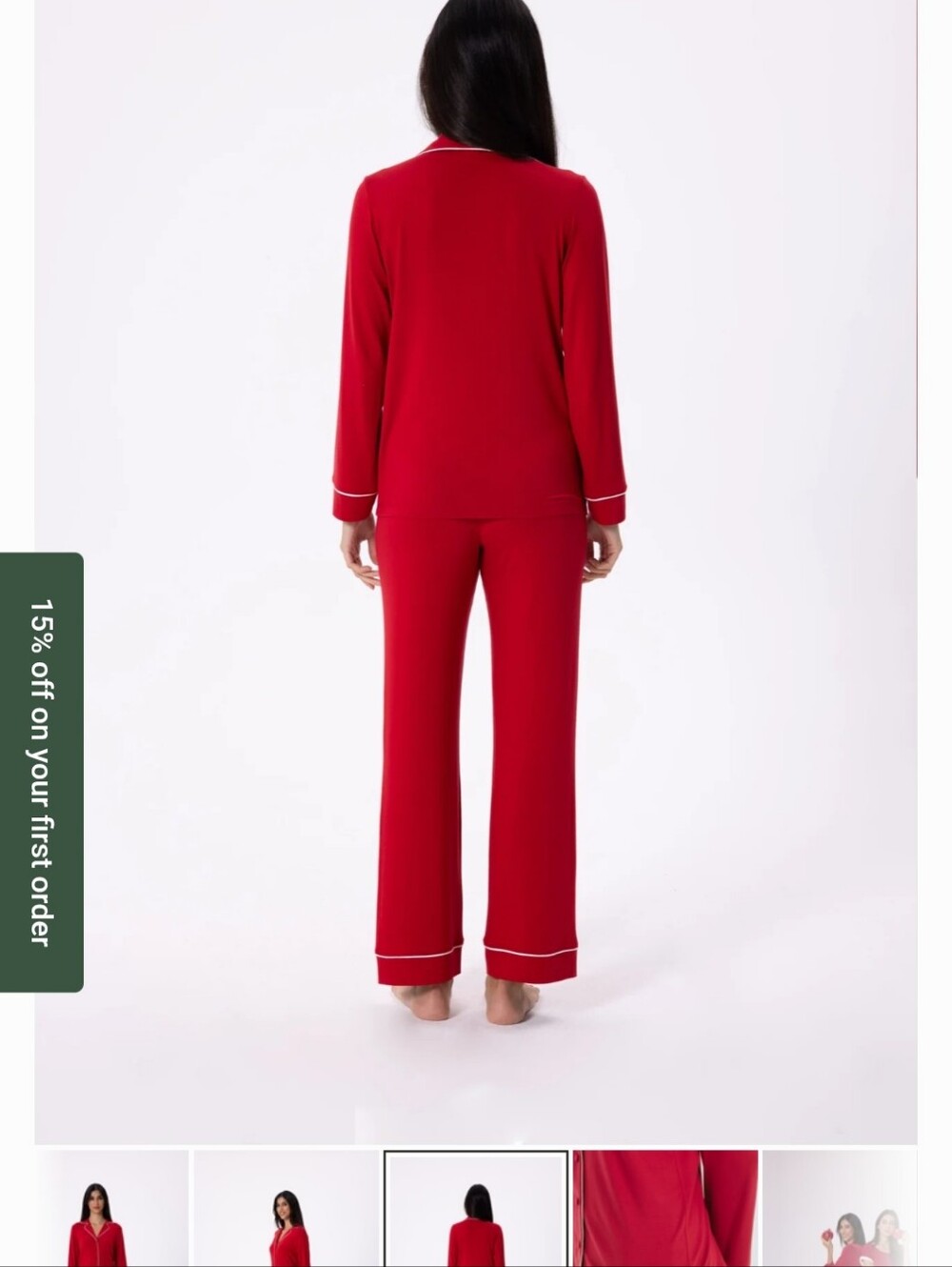 Storyteller Size L 2-pc L/Sleeve Red Pajama Set, White Piping, Quote Tote Bag - Picture 5 of 11